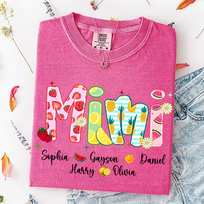 Comfort Colors® T-shirt Colorful Summer Mimi Nana Grandma and Grandkids Custom Name Preppy Beach