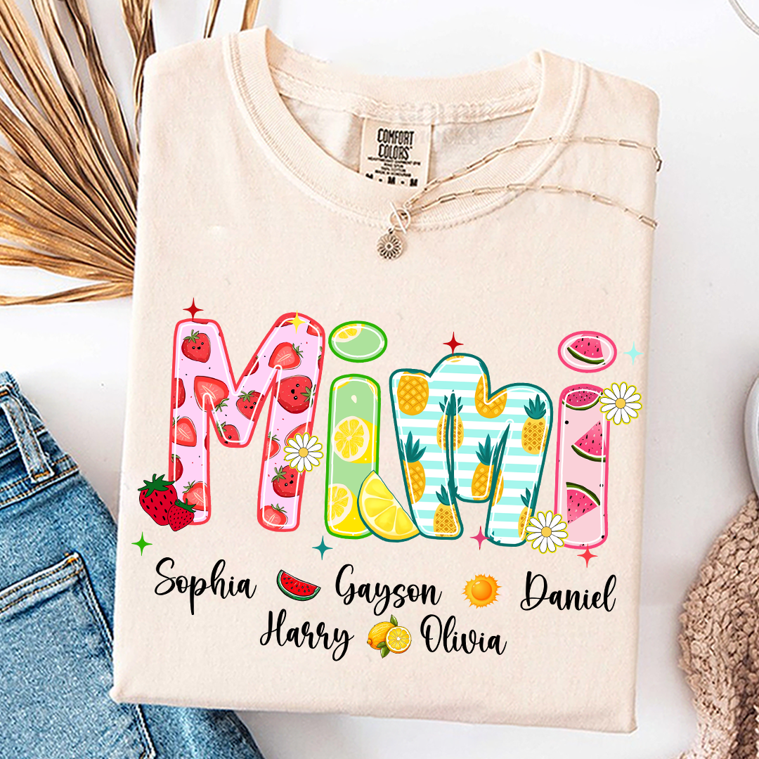 Comfort Colors® T-shirt Colorful Summer Mimi Nana Grandma and Grandkids Custom Name Preppy Beach