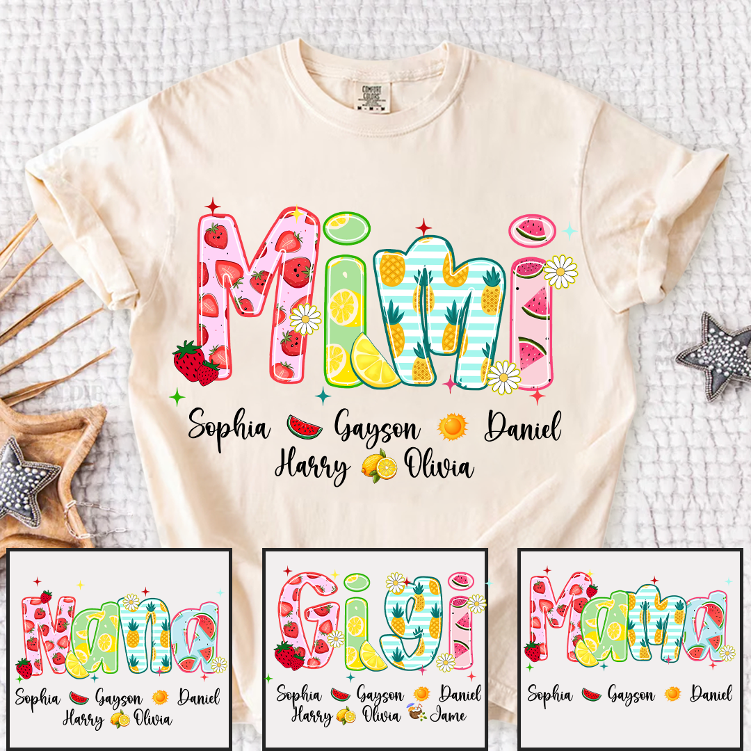 Comfort Colors® T-shirt Colorful Summer Mimi Nana Grandma and Grandkids Custom Name Preppy Beach