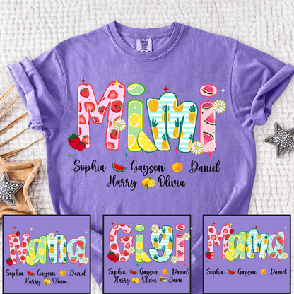 Comfort Colors® T-shirt Colorful Summer Mimi Nana Grandma and Grandkids Custom Name Preppy Beach