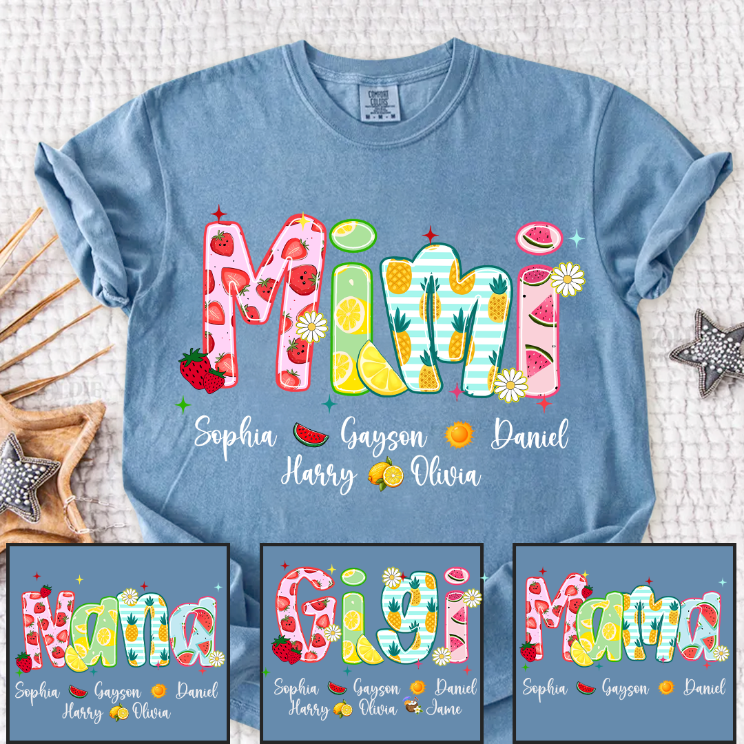 Comfort Colors® T-shirt Colorful Summer Mimi Nana Grandma and Grandkids Custom Name Preppy Beach