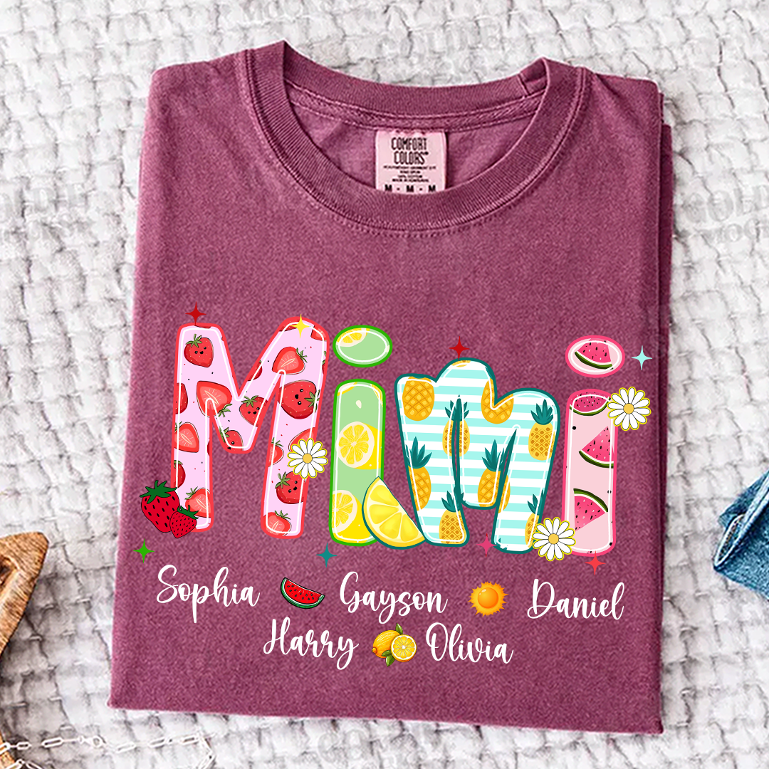 Comfort Colors® T-shirt Colorful Summer Mimi Nana Grandma and Grandkids Custom Name Preppy Beach