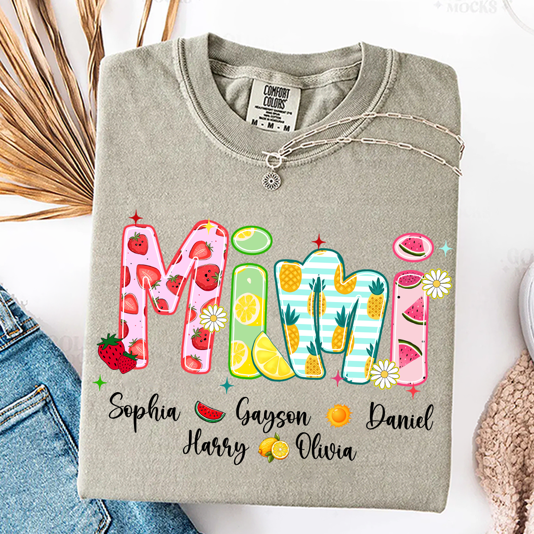 Comfort Colors® T-shirt Colorful Summer Mimi Nana Grandma and Grandkids Custom Name Preppy Beach