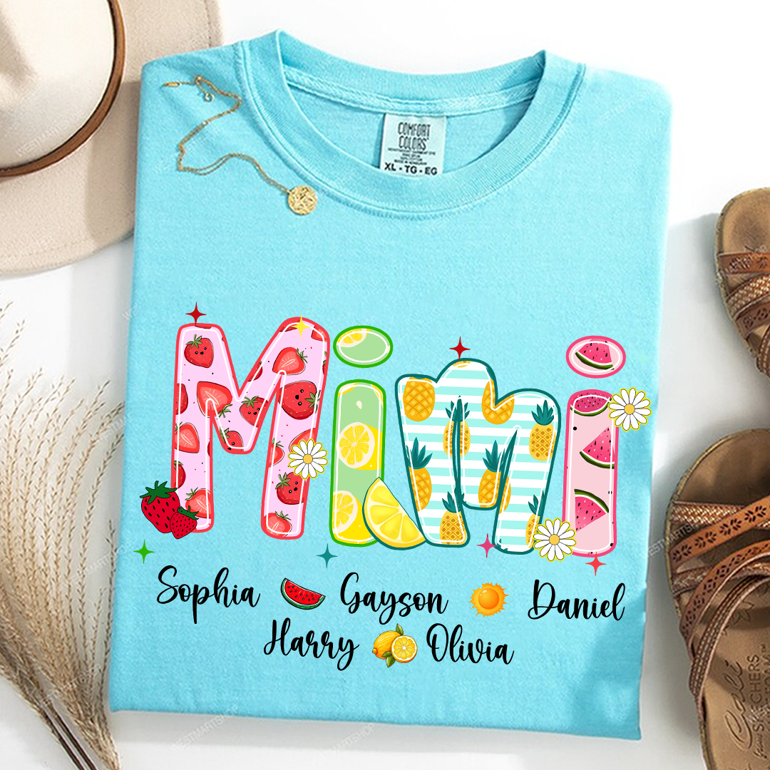 Comfort Colors® T-shirt Colorful Summer Mimi Nana Grandma and Grandkids Custom Name Preppy Beach