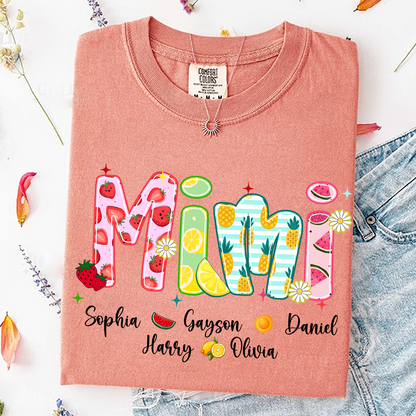 Comfort Colors® T-shirt Colorful Summer Mimi Nana Grandma and Grandkids Custom Name Preppy Beach