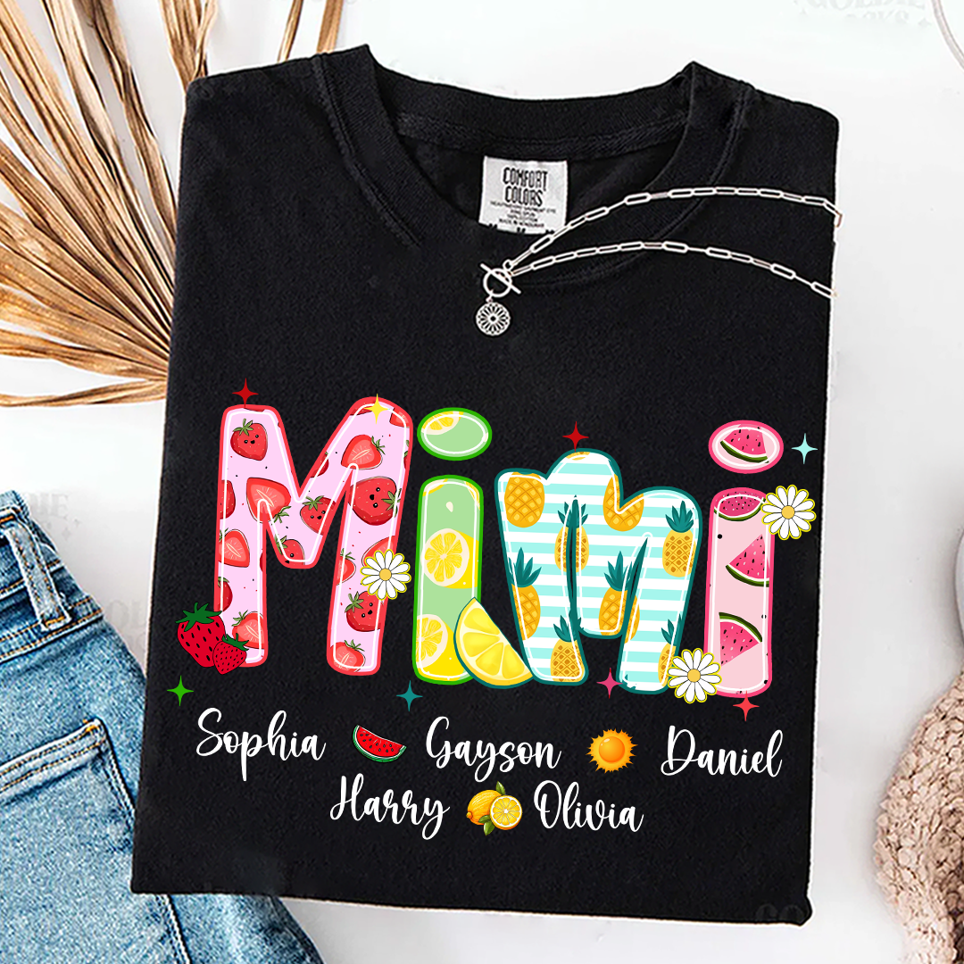 Comfort Colors® T-shirt Colorful Summer Mimi Nana Grandma and Grandkids Custom Name Preppy Beach