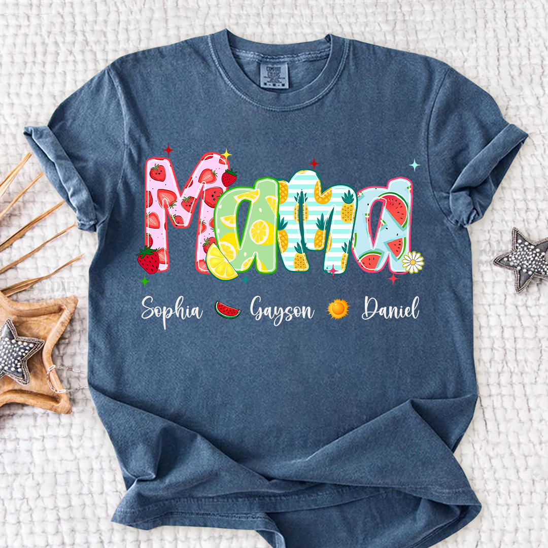 Comfort Colors® T-shirt Colorful Summer Mimi Nana Grandma and Grandkids Custom Name Preppy Beach