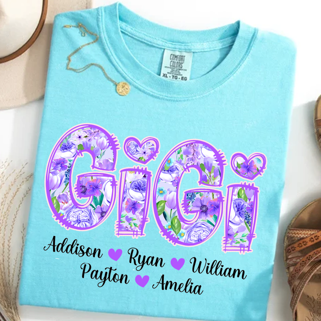 Comfort Colors® Gigi Purple Flower Gigi And Grandkids Personalized T-Shirt