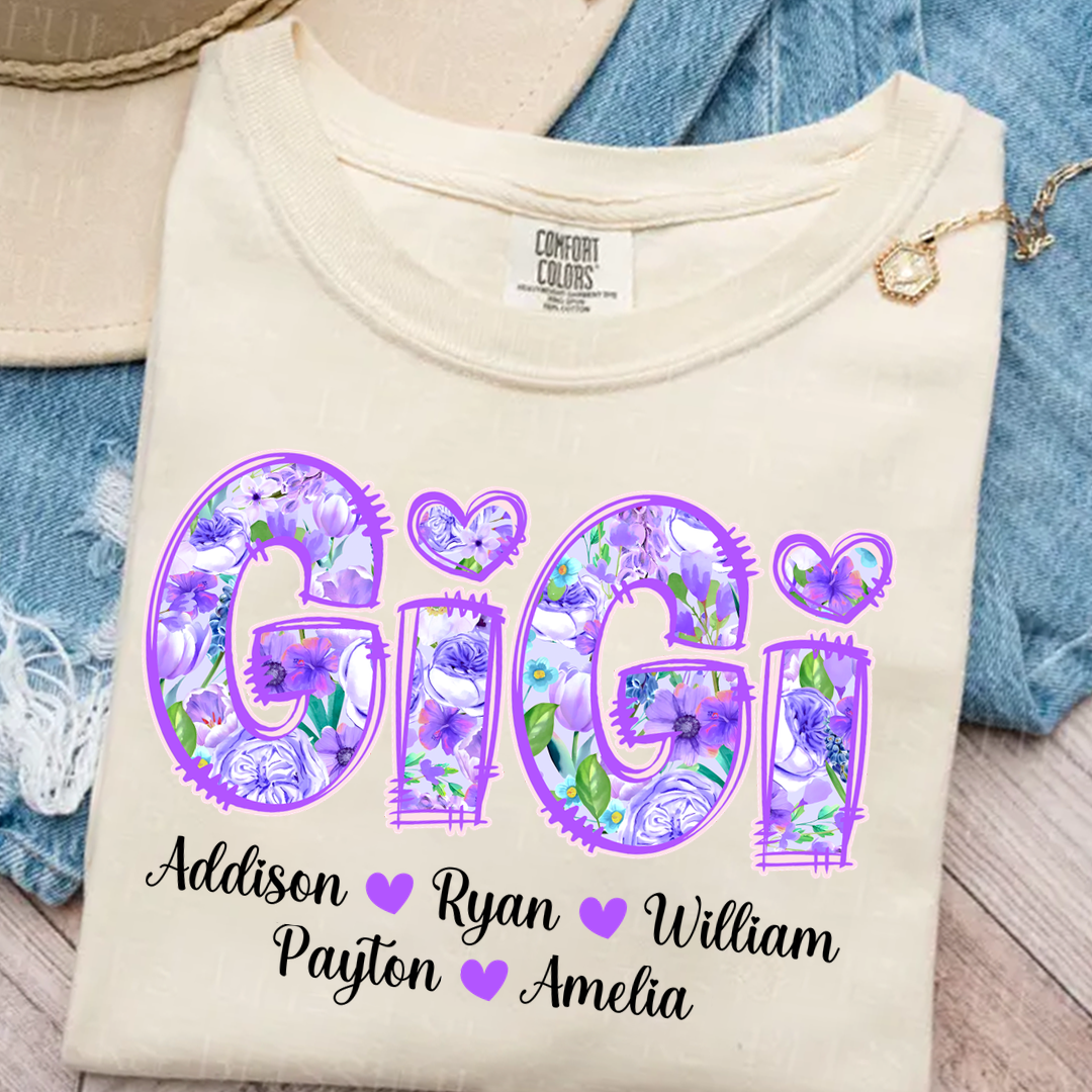 Comfort Colors® Gigi Purple Flower Gigi And Grandkids Personalized T-Shirt