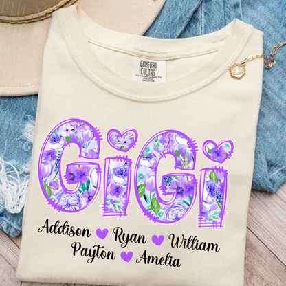 Comfort Colors® Gigi Purple Flower Gigi And Grandkids Personalized T-Shirt