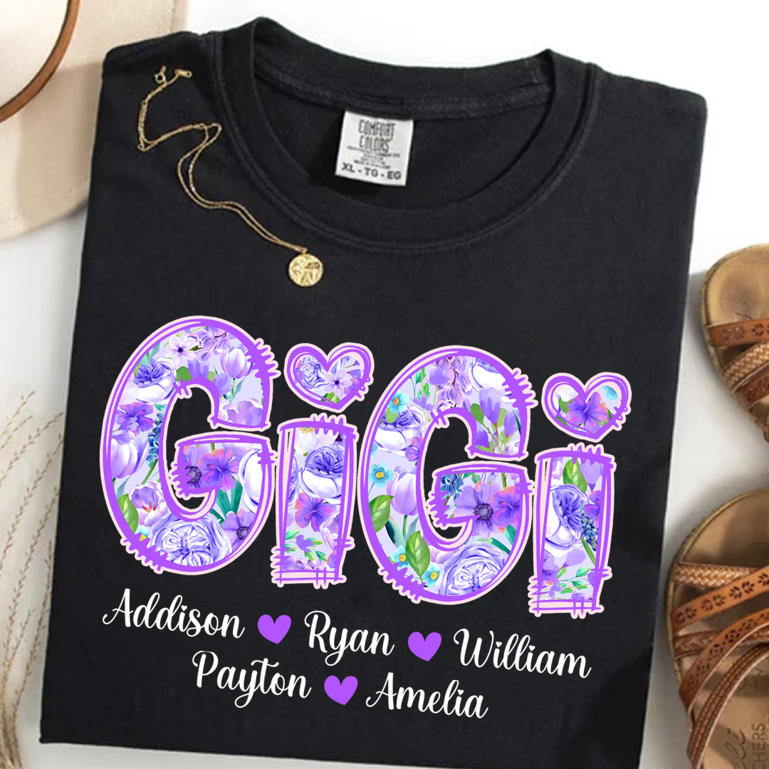 Comfort Colors® Gigi Purple Flower Gigi And Grandkids Personalized T-Shirt