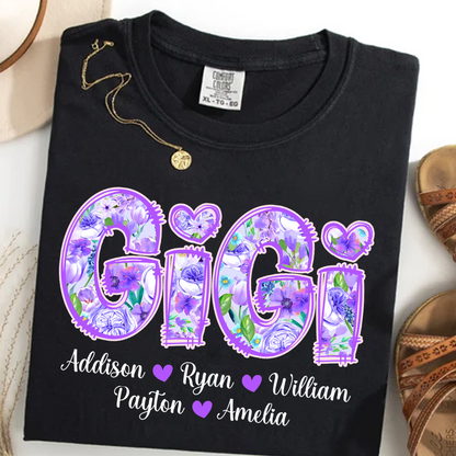 Comfort Colors® Gigi Purple Flower Gigi And Grandkids Personalized T-Shirt