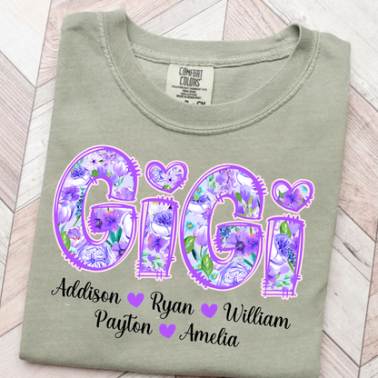 Comfort Colors® Gigi Purple Flower Gigi And Grandkids Personalized T-Shirt