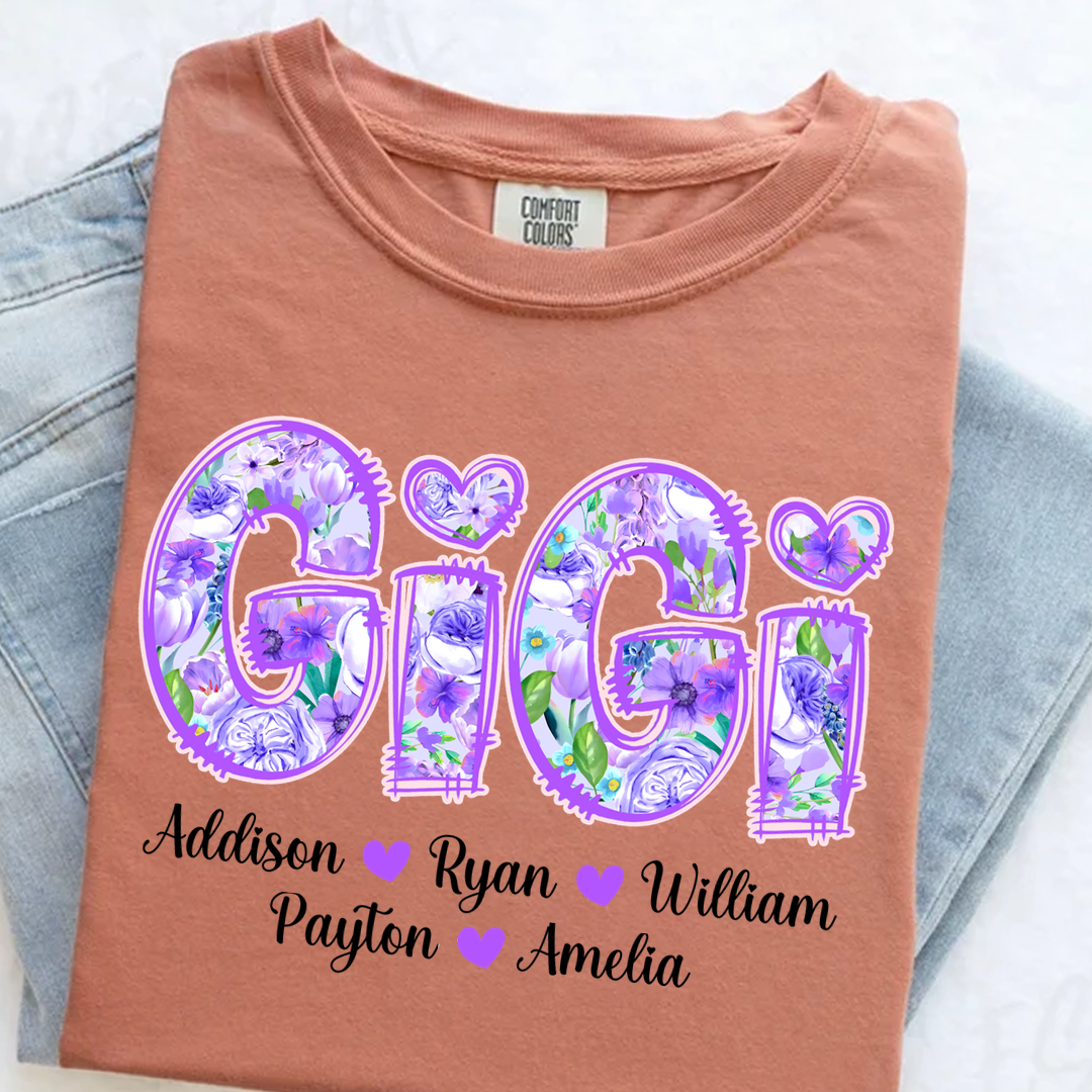 Comfort Colors® Gigi Purple Flower Gigi And Grandkids Personalized T-Shirt