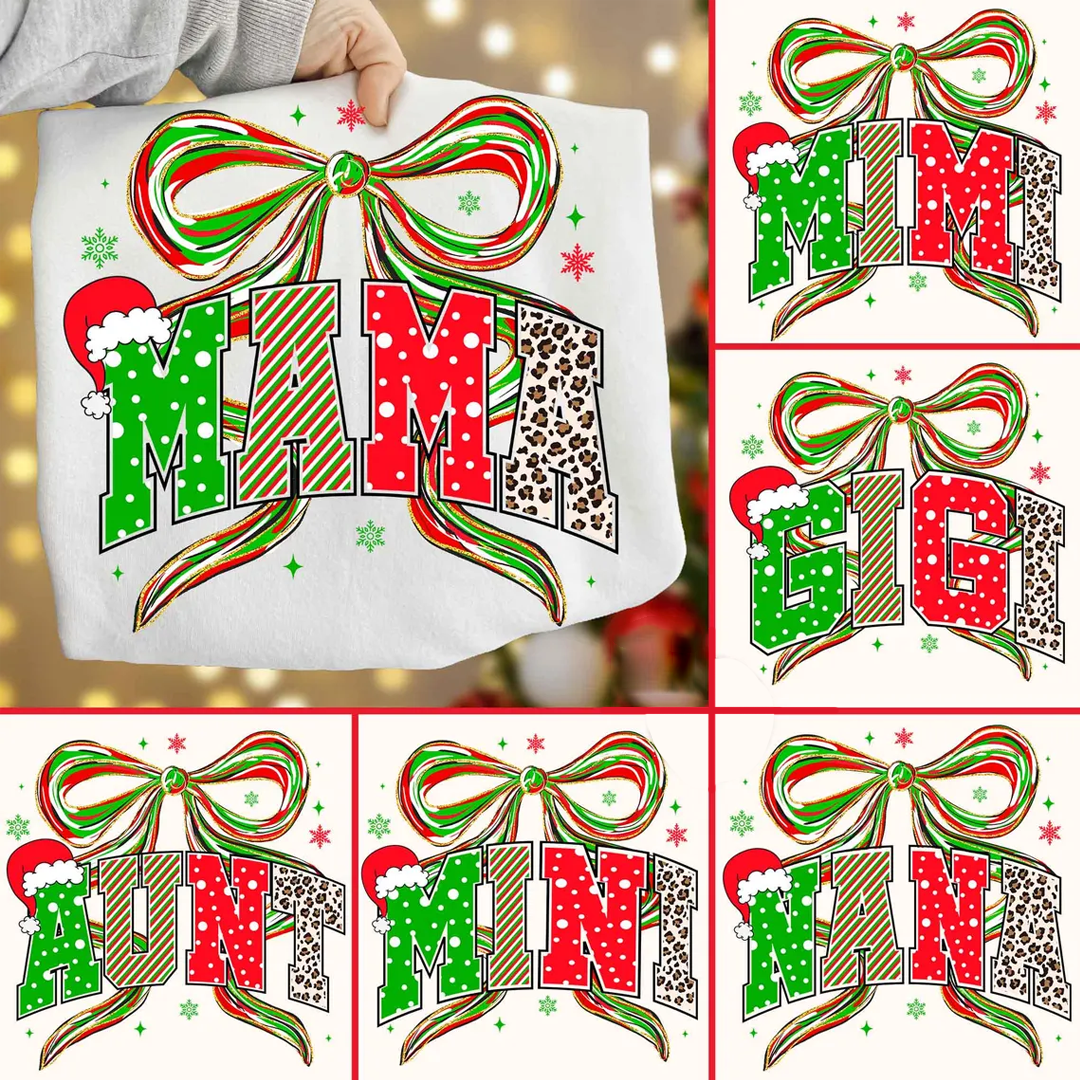 Coquette Christmas Nana Mimi Gigi and Grandkids Personalized Shirt