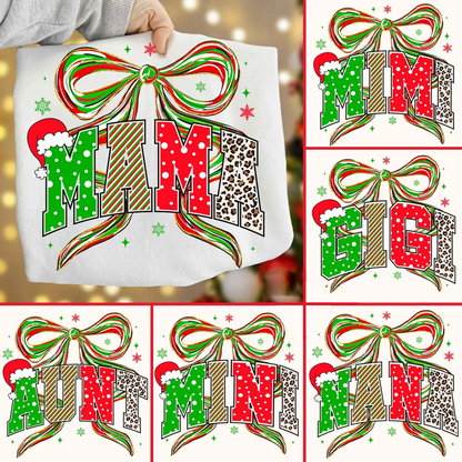 Coquette Christmas Nana Mimi Gigi and Grandkids Personalized Shirt