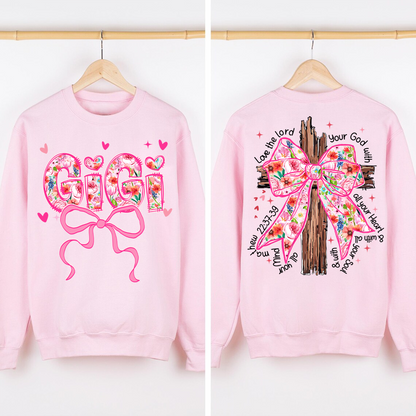 Valentine Gigi Pink Flower and Heart Personalized Gigi and Grandkids Sweatshirt