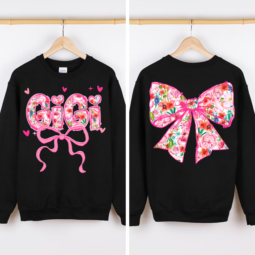 Valentine Gigi Pink Flower and Heart Personalized Gigi and Grandkids Sweatshirt