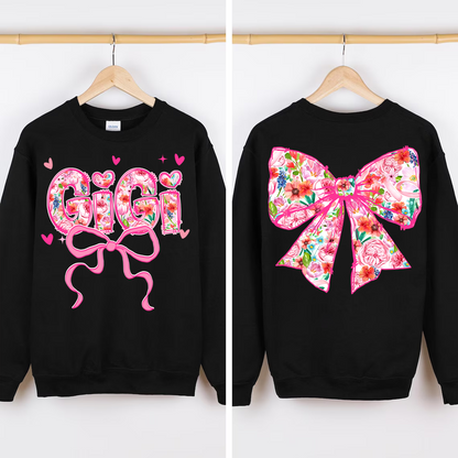 Valentine Gigi Pink Flower and Heart Personalized Gigi and Grandkids Sweatshirt