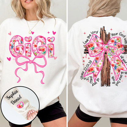 Valentine Gigi Pink Flower and Heart Personalized Gigi and Grandkids Sweatshirt