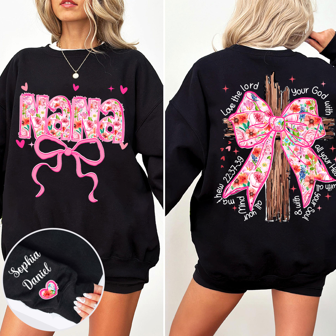 Valentine Gigi Pink Flower and Heart Personalized Gigi and Grandkids Sweatshirt