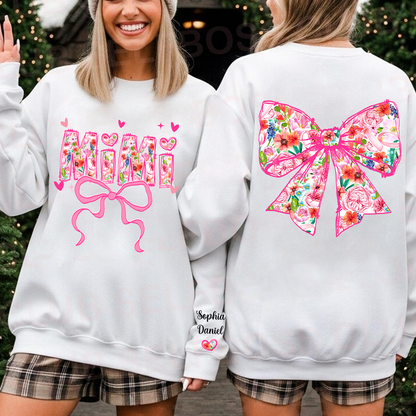 Valentine Gigi Pink Flower and Heart Personalized Gigi and Grandkids Sweatshirt