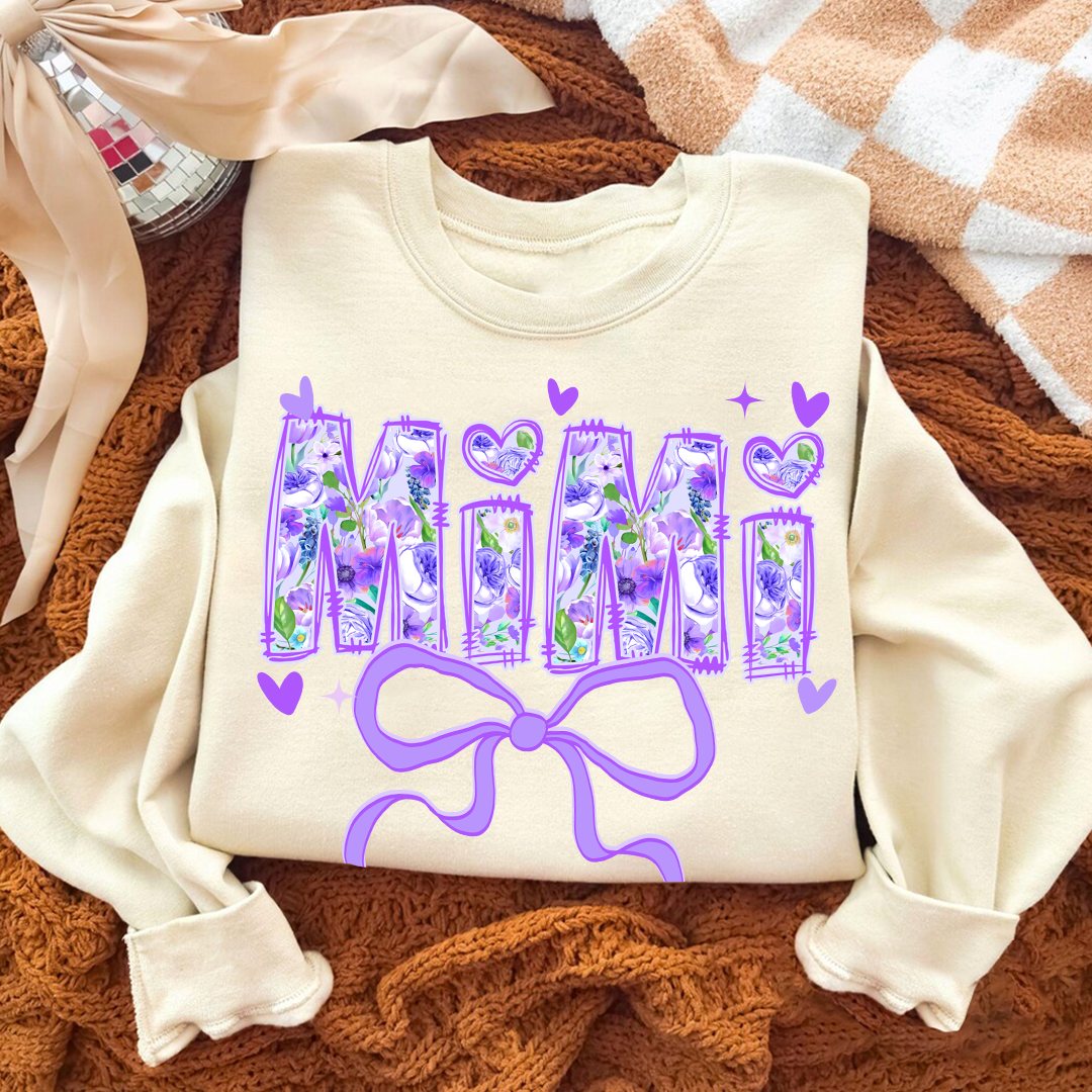 Valentine Gigi Purple Flower and Heart Personalized Gigi and Grandkids