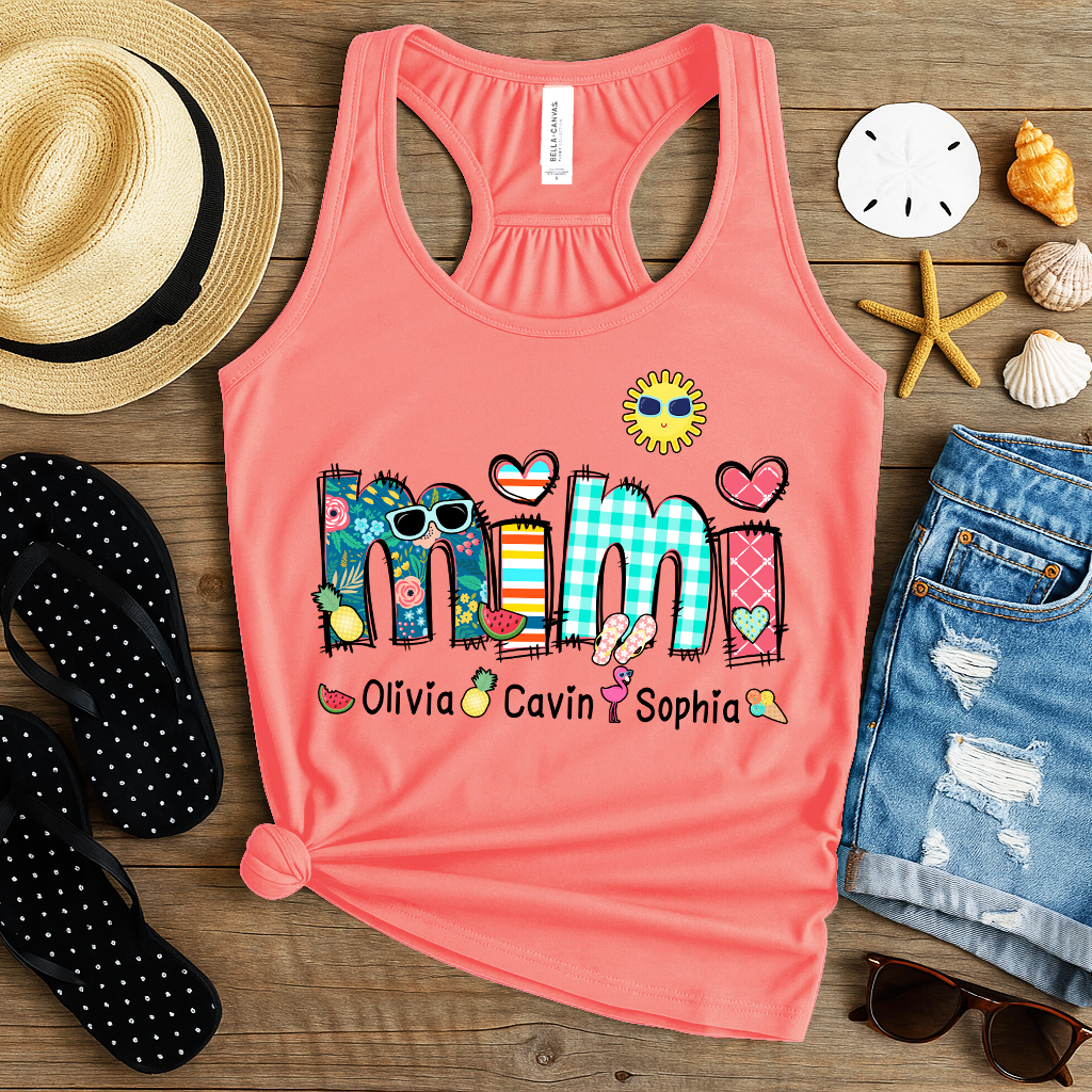 Summer Mimi Tank Bella Canvas, Custom Nickname With Grandkids Name, Love Summer