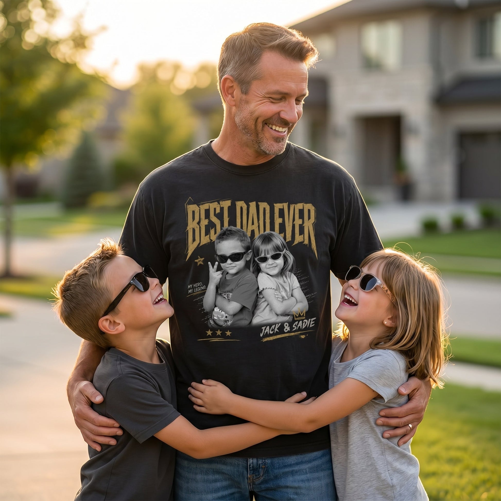 Personalized Photo Dad Shirt, Custom Kids Picture With Names, Best Dad Ever Family Apparel, Gift For Father's Day Birthday