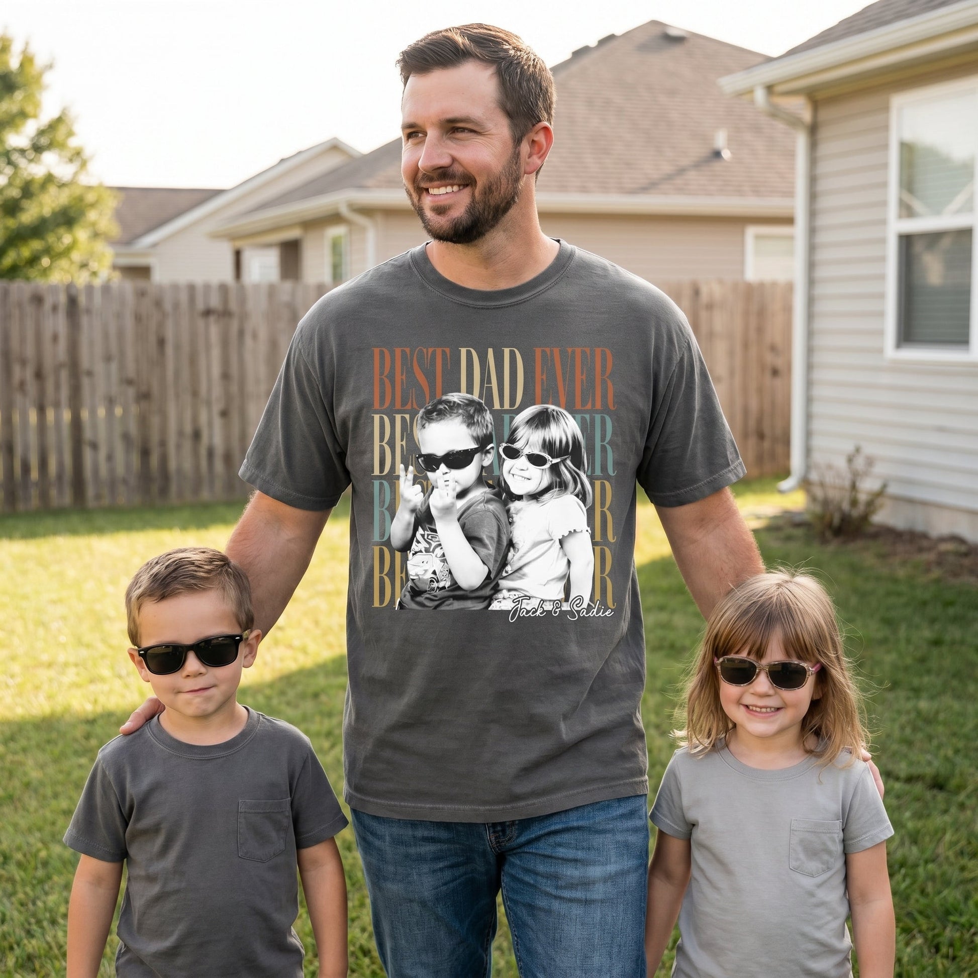 Personalized Photo Dad Shirt, Custom Kids Picture With Names, Best Dad Ever Family Apparel, Gift For Father's Day Birthday