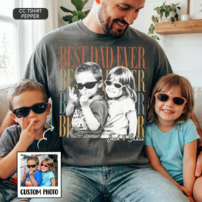 Personalized Photo Dad Shirt, Custom Kids Picture With Names, Best Dad Ever Family Apparel, Gift For Father's Day Birthday