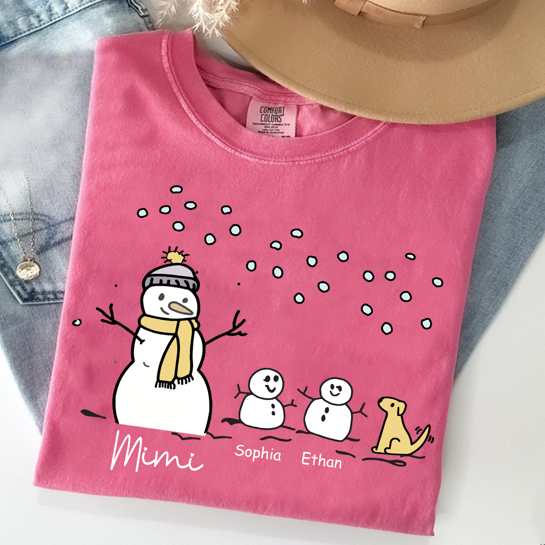 Comfort Colors® Mimi Snowman Dog with Grandkids – Christmas Gifts T-Shirt