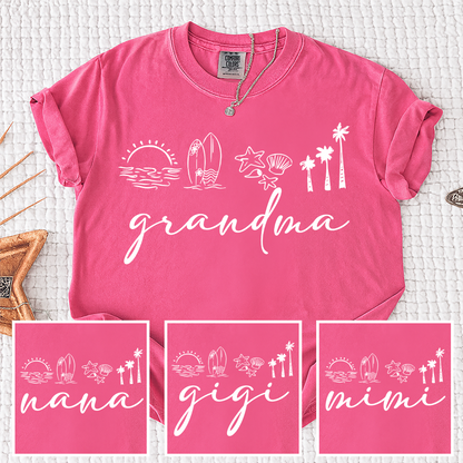 Comfort Colors® Personalized Grandma Coastal Shirt, Custom Nana Gigi Mimi Beach Shirt, Tropical Summer Vacation Shirt for Grandma