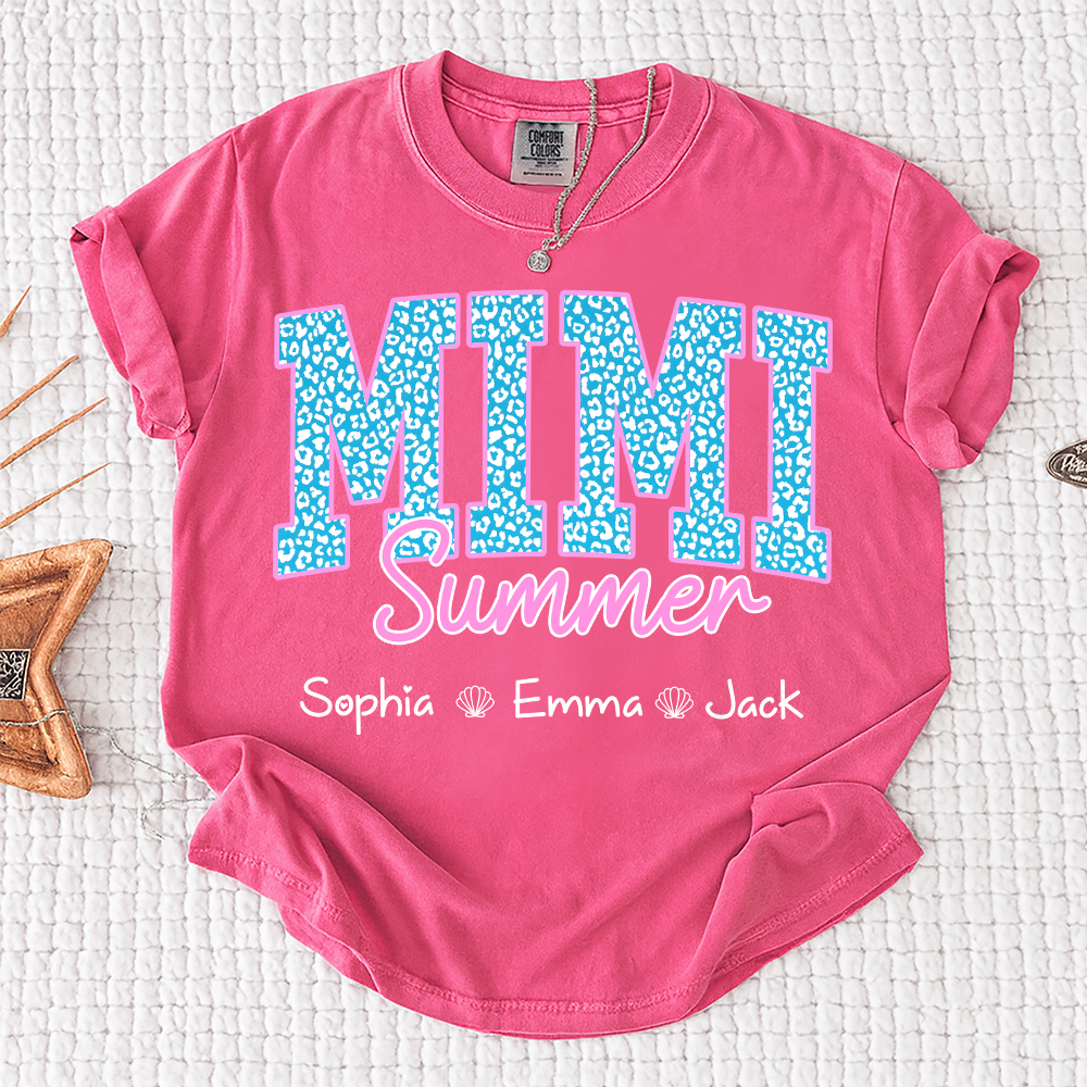 Comfort Colors® Personalized Mimi Summer Shirt, Custom Grandkids Names Shirt, Leopard Heart Grandma Shirt, Summer Gift for Mimi Nana Gigi, Birthday Mothers Day Shirt