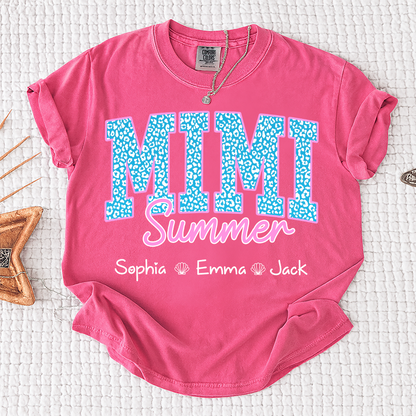Comfort Colors® Personalized Mimi Summer Shirt, Custom Grandkids Names Shirt, Leopard Heart Grandma Shirt, Summer Gift for Mimi Nana Gigi, Birthday Mothers Day Shirt