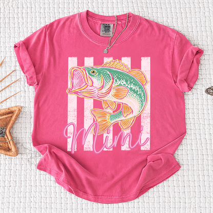 Comfort Colors® Personalized Mimi Fishing Preppy Summer T-Shirt – Trendy Colorful Fish Graphic Tee for Grandma, Beach Vacation, Summer Vibes, Grandma Birthday Shirt