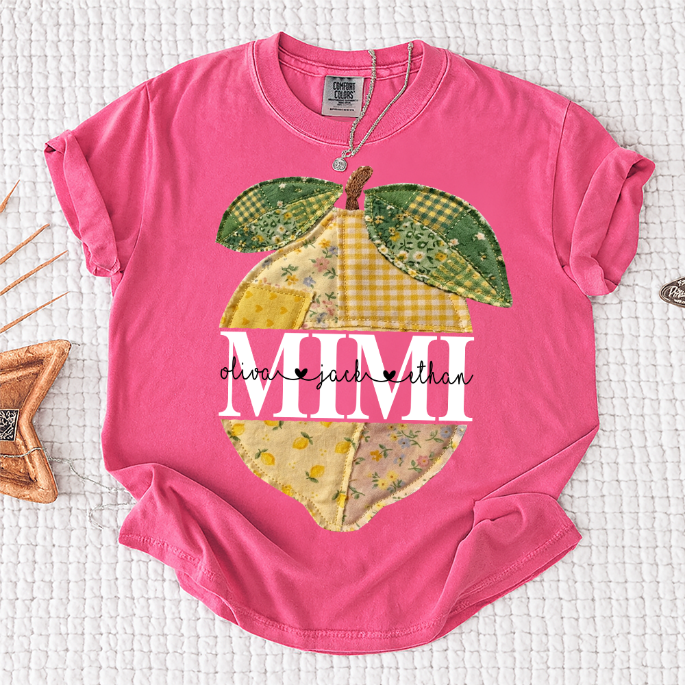 Comfort Colors® Custom Mimi Lemon Shirt, Personalized Grandkids Names Shirt, Patchwork Citrus Summer Shirt, Gift for Grandma Nana Gigi