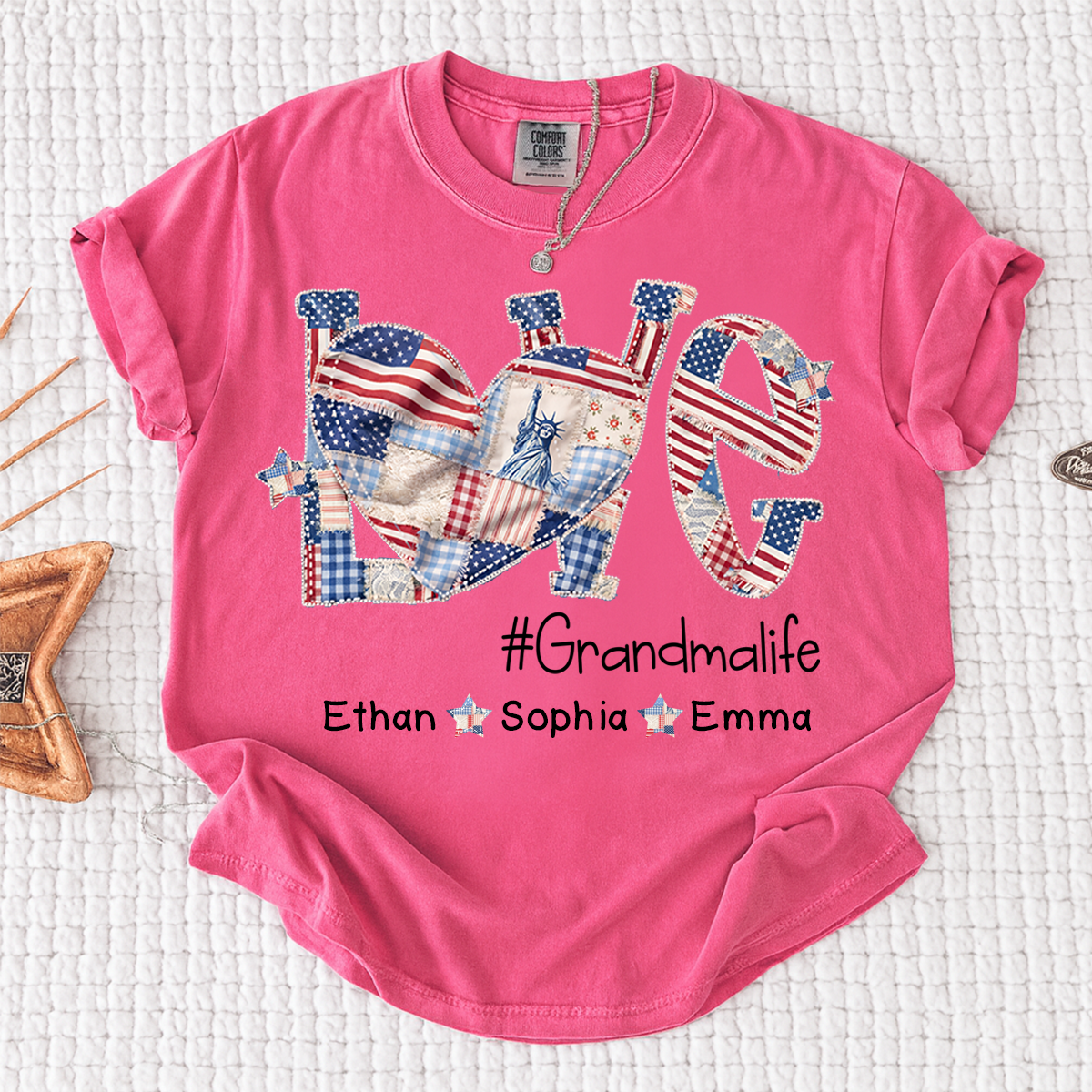 Grandma Patriotic Shirt, Love Grandmalife T-Shirt with Custom Names and Flag Design