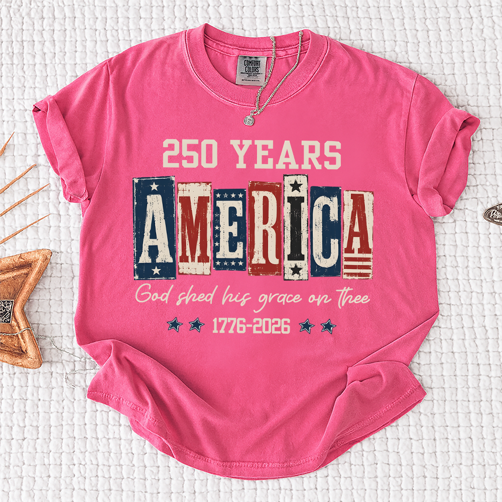 Comfort Colors® Christian American Flag Shirt, 250 Years America Shirt, God Shed His Grace 1776-2026 Patriotic Independence Day Faith Freedom Shirt