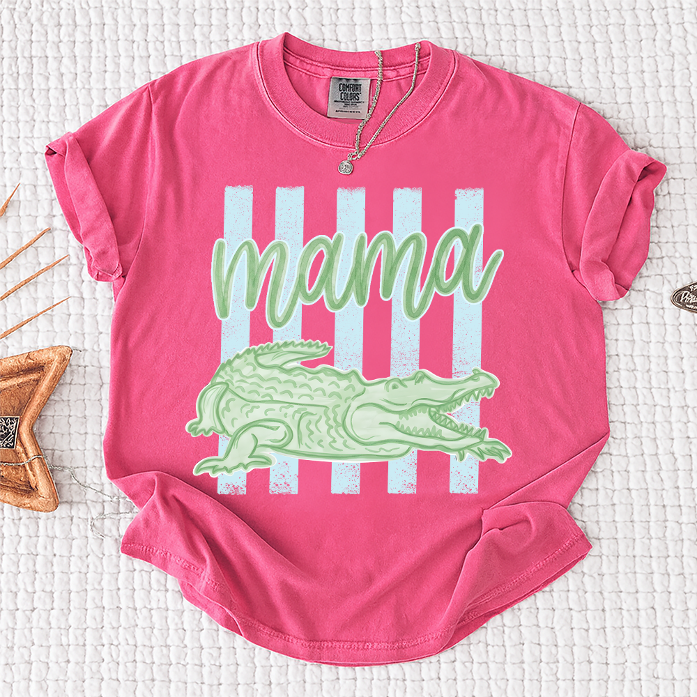Comfort Colors® Personalized Mama Crocodile Shirt, Custom Mom Mom Life Shirt, Cute Alligator Mama Tee, Mother’s Day Birthday Gift for Mom, Family Name Shirt