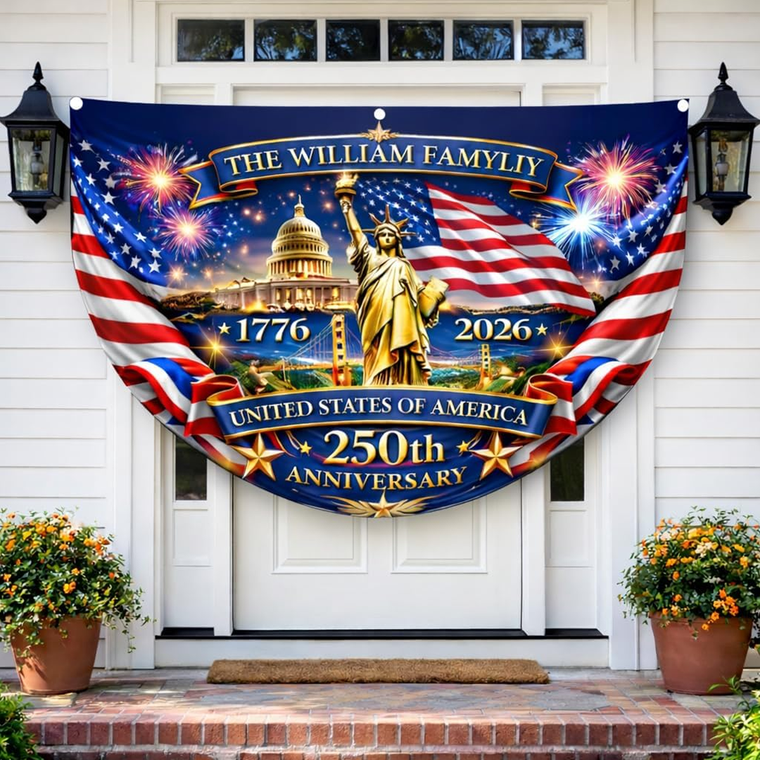 Custom Patriotic Semiquincentennial Porch Bunting Flag Decor, Fourth of July Banner