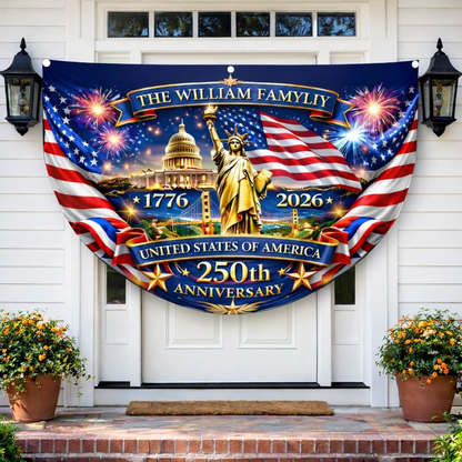 Custom Patriotic Semiquincentennial Porch Bunting Flag Decor, Fourth of July Banner