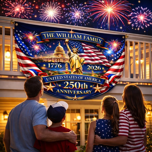 Custom Patriotic Semiquincentennial Porch Bunting Flag Decor, Fourth of July Banner