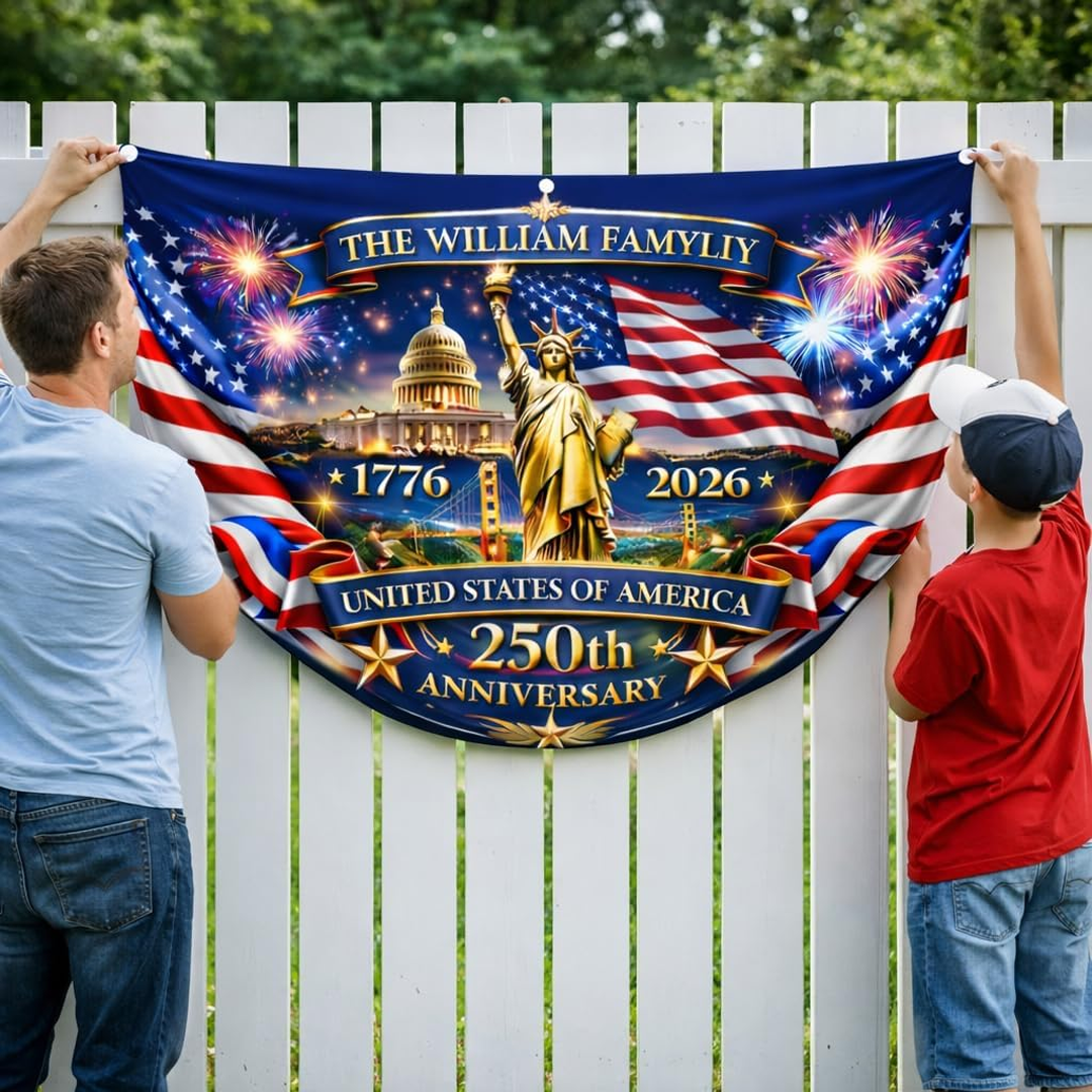 Custom Patriotic Semiquincentennial Porch Bunting Flag Decor, Fourth of July Banner