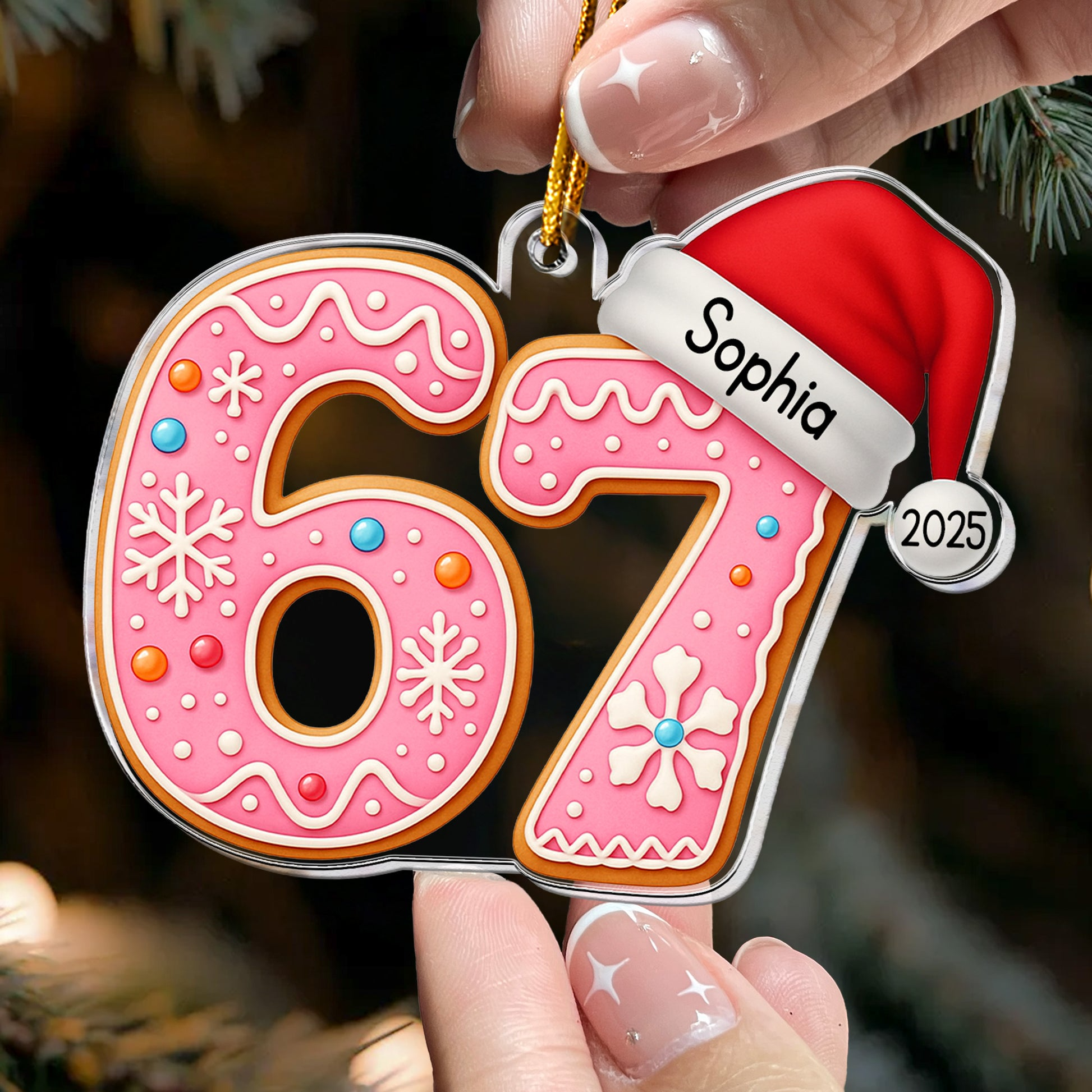 Personalized Six Seven Gingerbread Cookie Ornament 2025, Custom Acrylic Decoration, Funny Gen Z Gen Alpha Slang Christmas Gift For Kids And Teens Copy Ornament