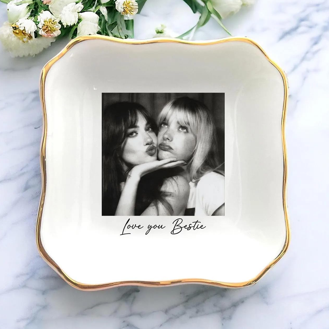 Custom Bestie Photo Trinket Tray For Best Friend Friendship Thank You Gifts - Personalized Jewelry Dish