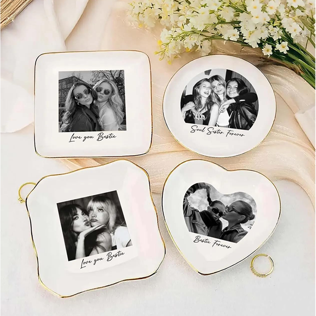 Custom Bestie Photo Trinket Tray For Best Friend Friendship Thank You Gifts - Personalized Jewelry Dish