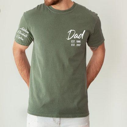 Personalized Papa Shirt with Grandkids Names Arm Custom Papa Est Date Papa Fathers Day Gifts