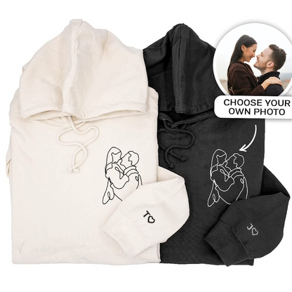 Custom Embroidered Portrait Hoodie From Your Photo, Embroidered Picture Hoodie, Matching Couple Hoodie, Anniversary Valentine's Day Gifts Hoodie, Sweatshirt