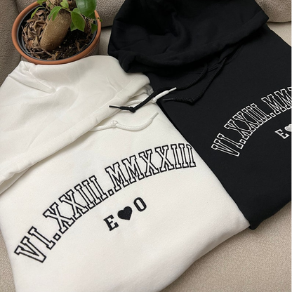 Custom Embroidered Roman Numeral Crewneck Hoodie, Personalized Couples Gifts, Anniversary Gifts, Embroidered Couples Hoodie